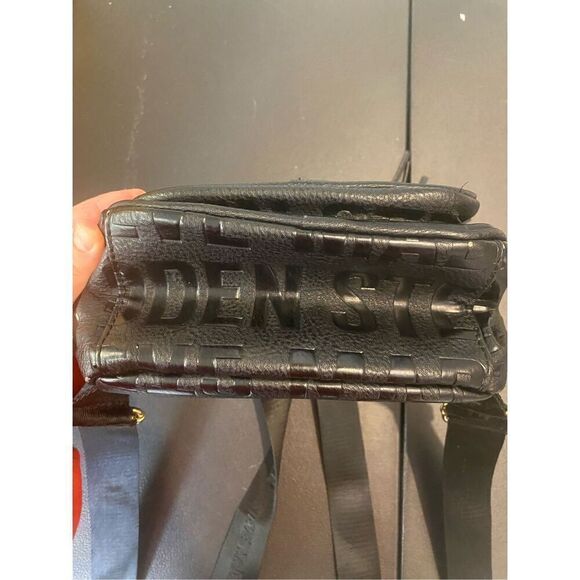 Steve Madden Mini Backpack Purse Black Embossed Leather Logo - Picture 9 of 13